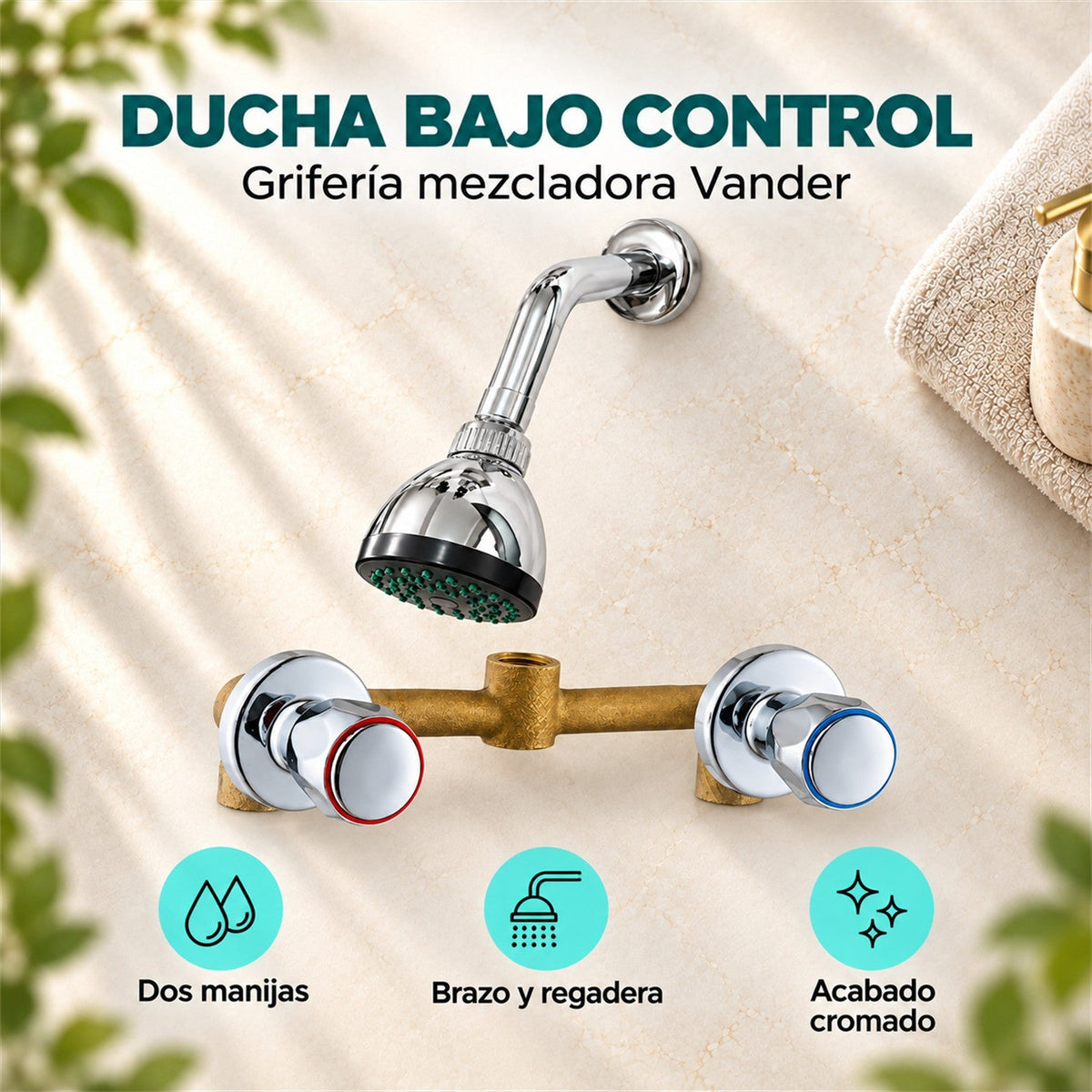 Grifería Mezcladora Ducha Vander Cromada - características