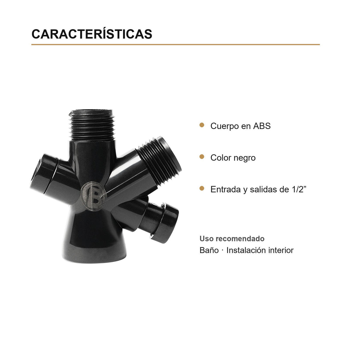 Características verificadas — Válvula Desviadora para Ducha en ABS Negra