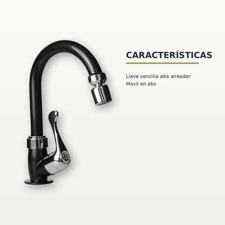 Llave sencilla alta en ABS negro con aireador móvil