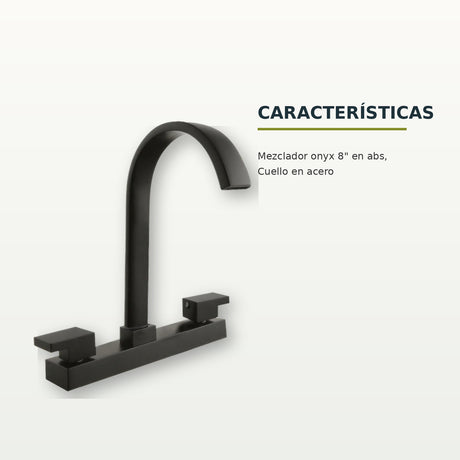 Mezclador Onyx de 8 pulgadas en ABS con cuello curvo de acero negro