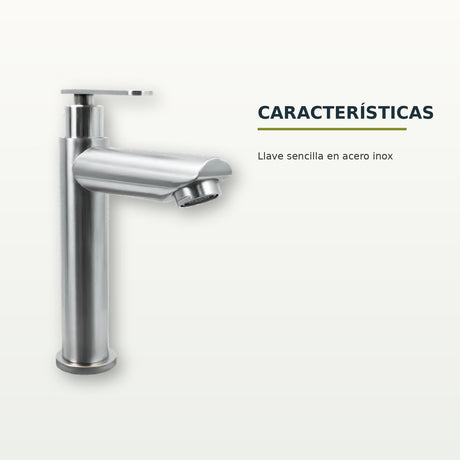 Llave sencilla para lavamanos en acero inoxidable satinado
