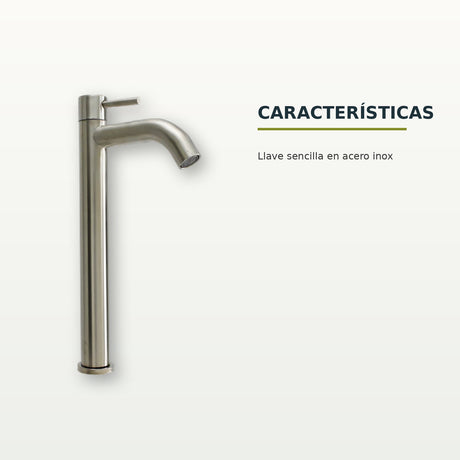 Llave sencilla alta para lavamanos en acero inoxidable satinado