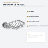 Jabonera de rejilla en aluminio cromado con base redonda con características principales