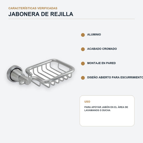 Jabonera de rejilla en aluminio cromado con base redonda