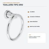 Toallero tipo aro en aluminio cromado con base redonda con características principales