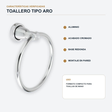 Toallero tipo aro en aluminio cromado con base redonda