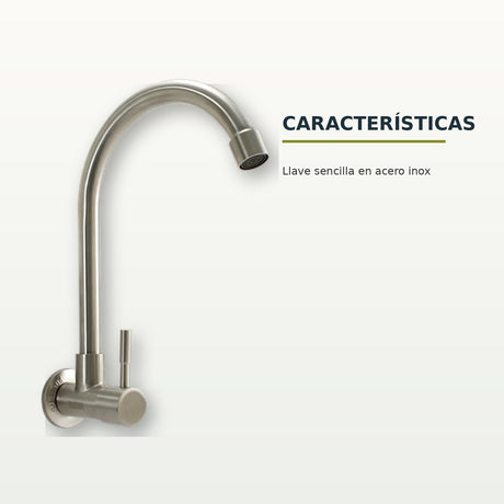 Llave sencilla de pared en acero inoxidable satinado