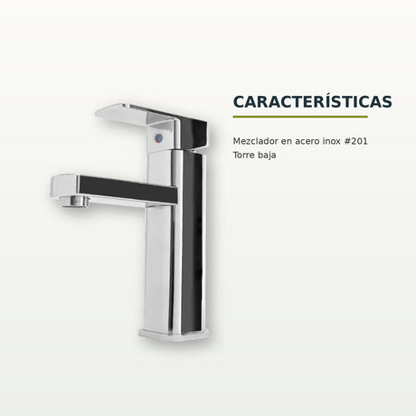 Mezclador para lavamanos en acero inoxidable 201 cromado