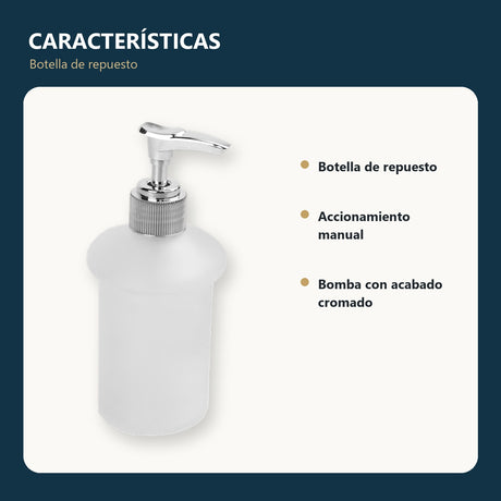 Botella de repuesto para dispensador de jabón con bomba cromada