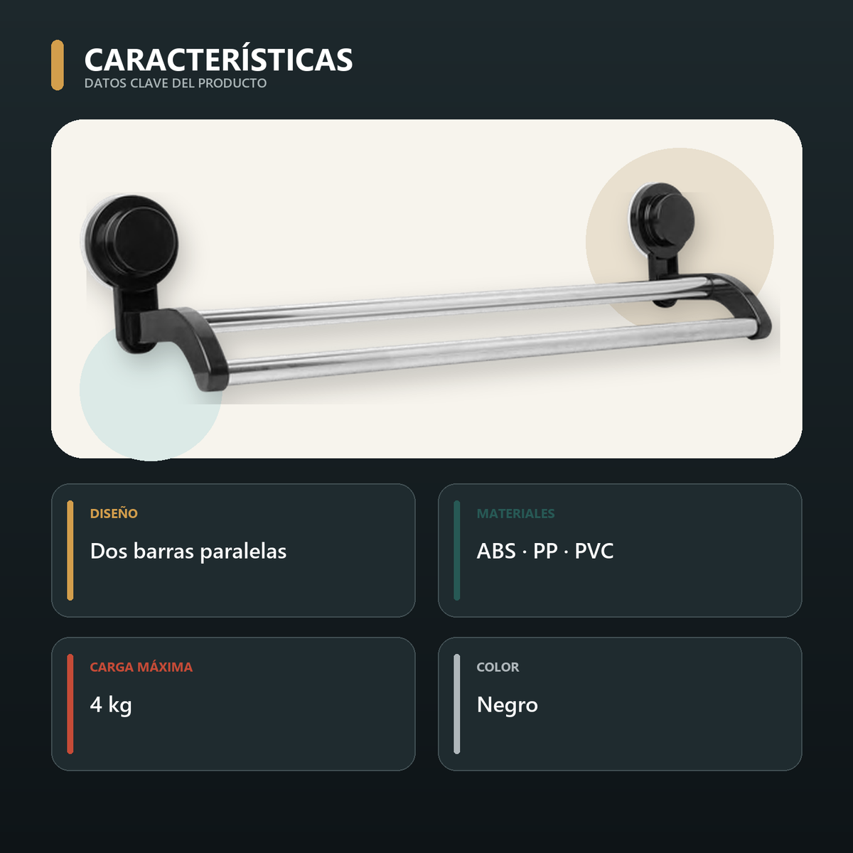 Características principales de toallero de doble barra