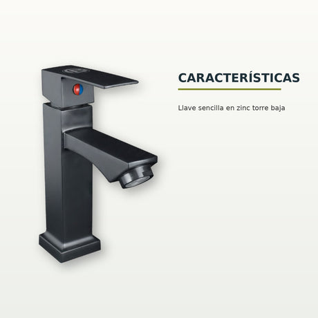 Llave sencilla baja para lavamanos en zinc negro