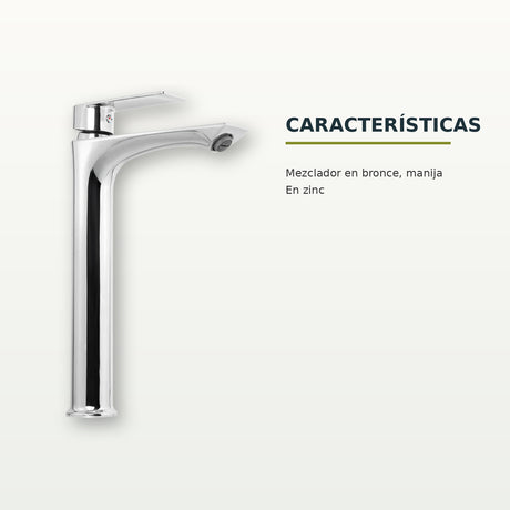 Mezclador para lavamanos en bronce con manija de zinc cromada