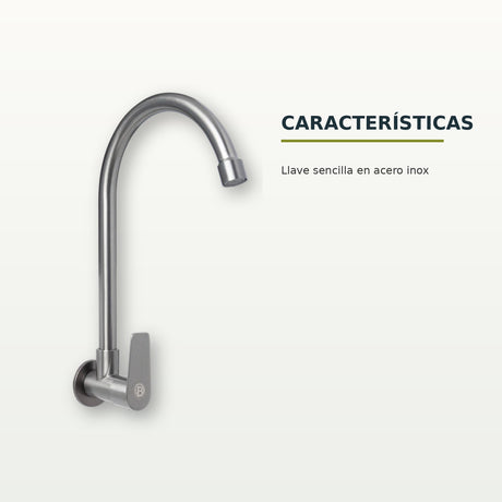 Llave sencilla de pared en acero inoxidable gris