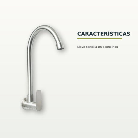 Llave sencilla de pared en acero inoxidable satinado con palanca