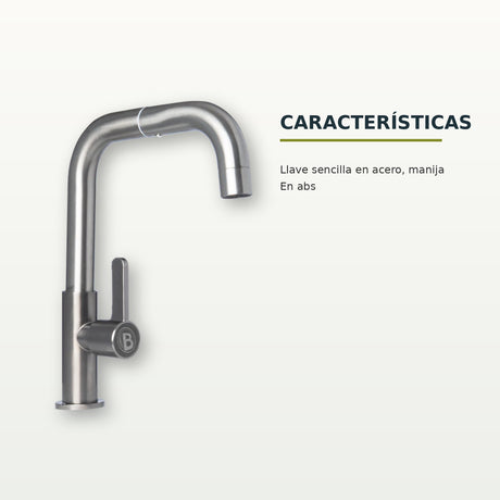 Llave sencilla de pared en acero negro con manija de ABS