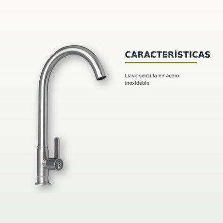 Llave sencilla de pared en acero inoxidable gris