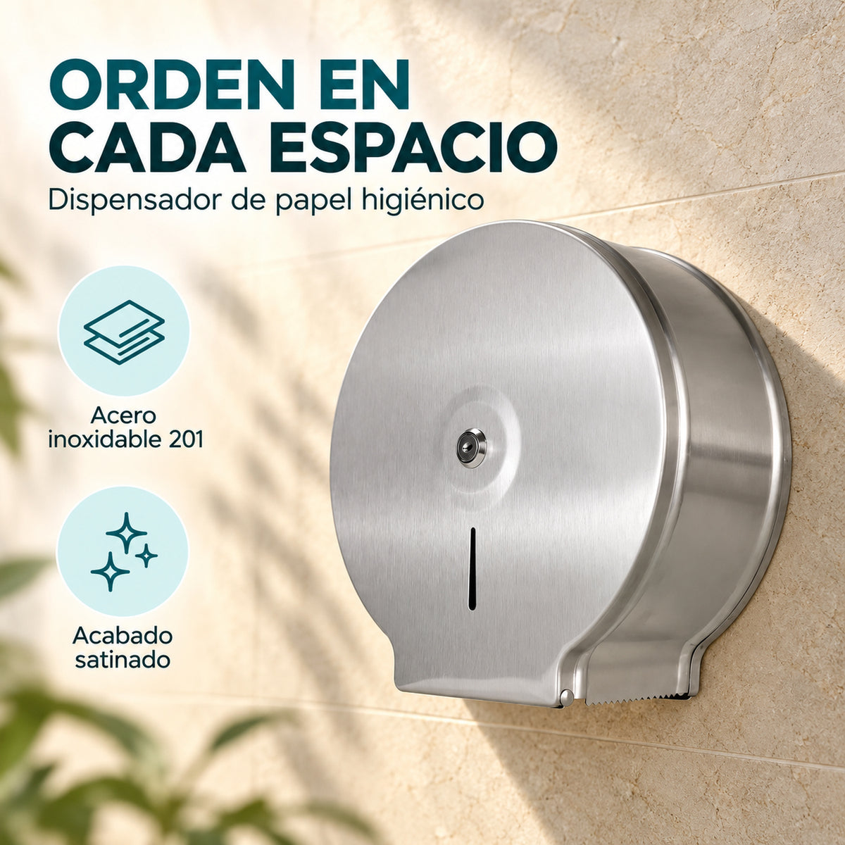 Dispensador de papel higiénico: acero inoxidable 201 y acabado satinado