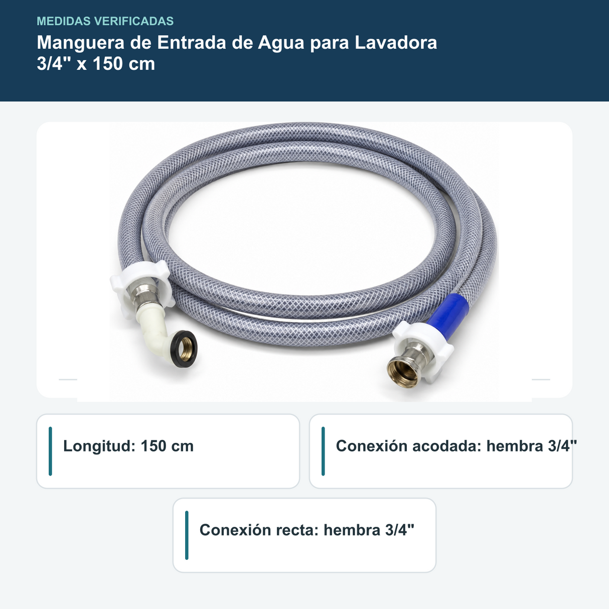 Diagrama de manguera para lavadora de 150 cm con conexiones hembra de 3/4