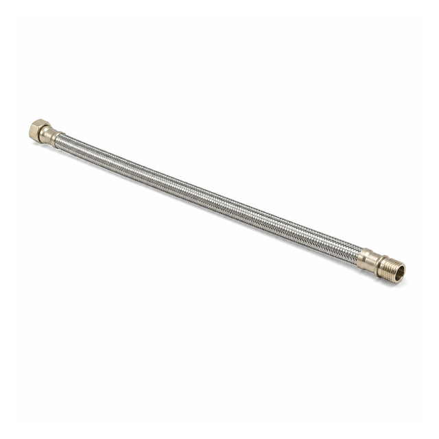 Manguera flexible para calentador de agua HI-HE de 1/2 pulgada y 100 cm sobre fondo blanco