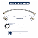 Medidas verificadas de la manguera flexible: largo de 100 cm y diámetros exterior e interior