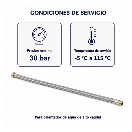 Manguera Flexible para Calentador de Agua de Alto Caudal 1/2 Pulgada HI-HE x 100 cm