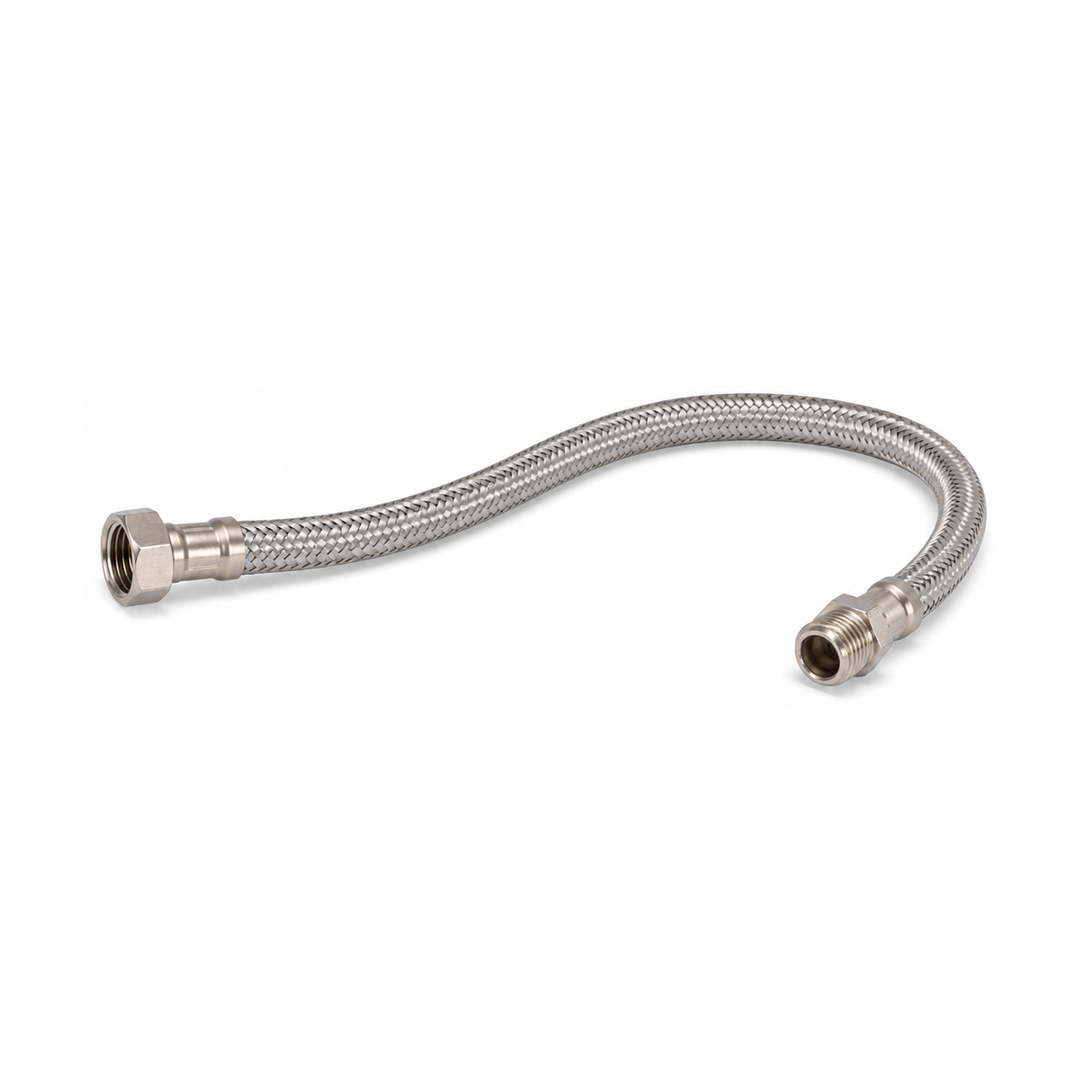 Manguera flexible de 60 cm en segunda vista con conexión hembra y macho visibles