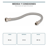 Medida de 60 cm y conexiones hembra-macho de 1/2 de la manguera flexible