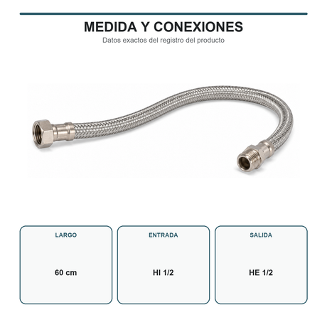 Manguera Flexible Calentador Hembra-Macho 1/2 x 60 cm