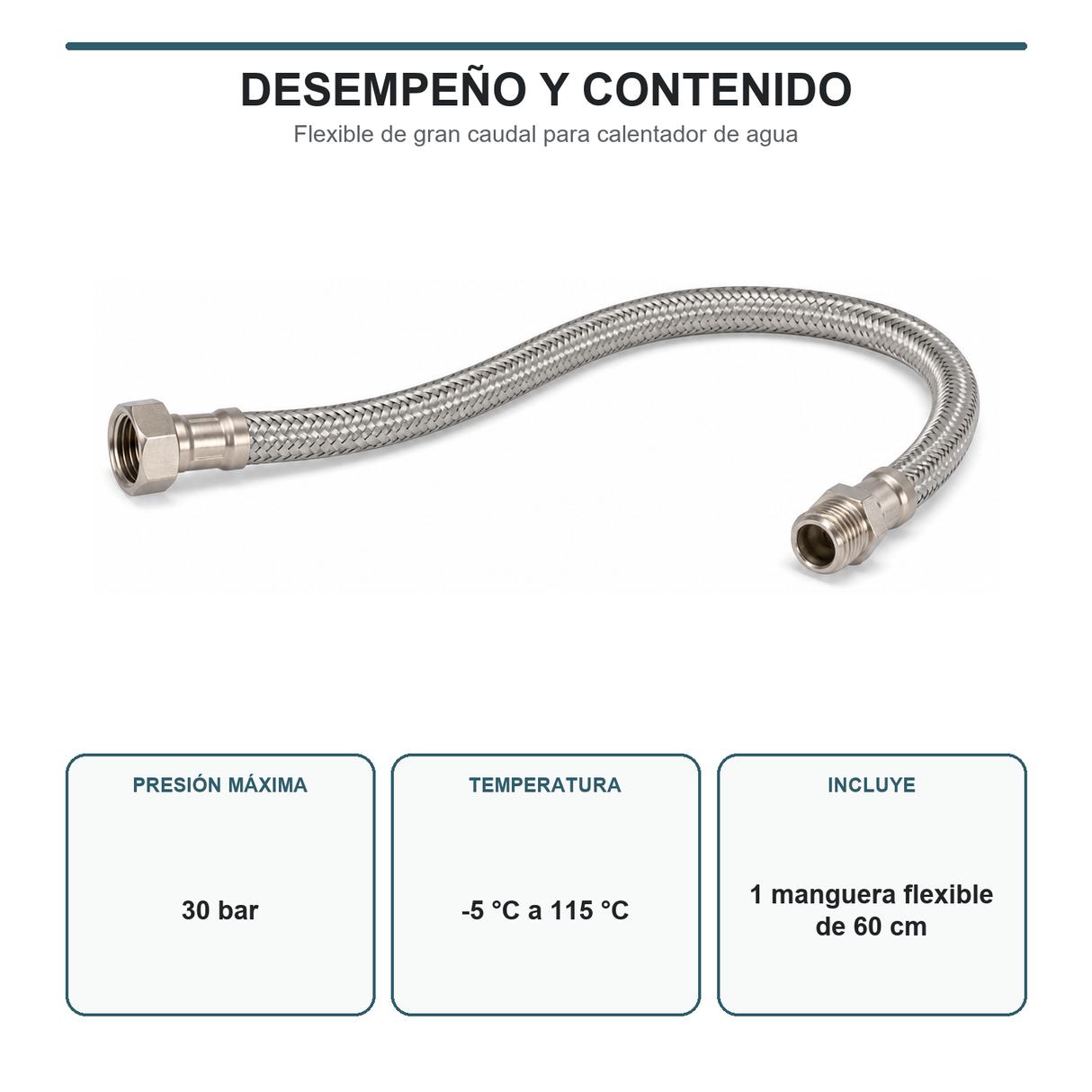 Desempeño de manguera flexible para 30 bar y temperatura de -5 a 115 grados Celsius