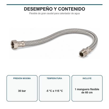Manguera Flexible Calentador Hembra-Macho 1/2 x 60 cm