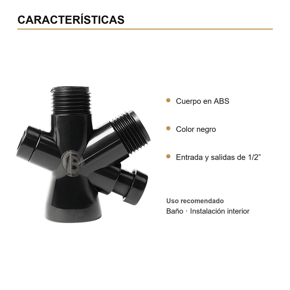 Características verificadas — Válvula Desviadora para Ducha en ABS Negra