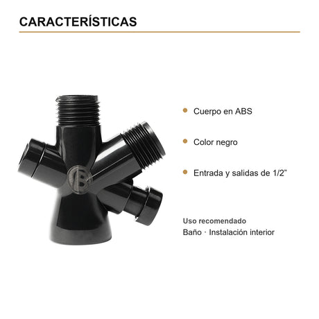 Válvula Desviadora para Ducha en ABS Negra