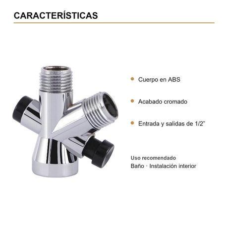 Válvula Desviadora para Ducha en ABS Cromado