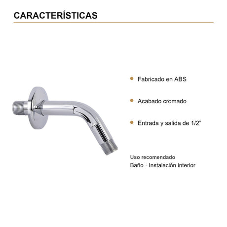 Tubo Curvo con Escudo para Regadera en ABS Cromado