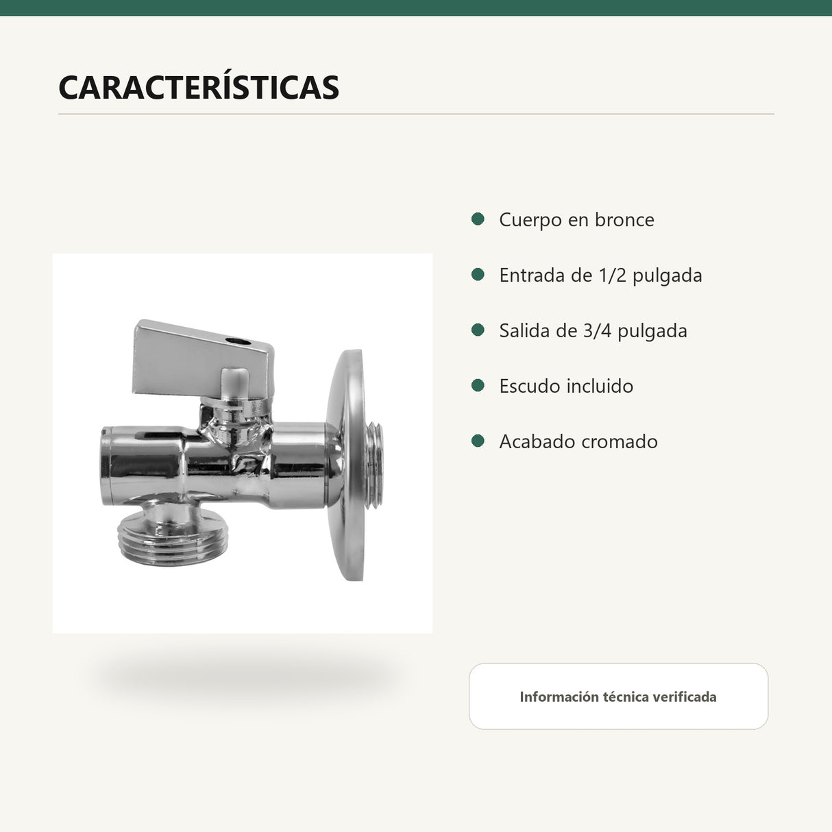 Registro cromado de una salida en bronce características verificadas