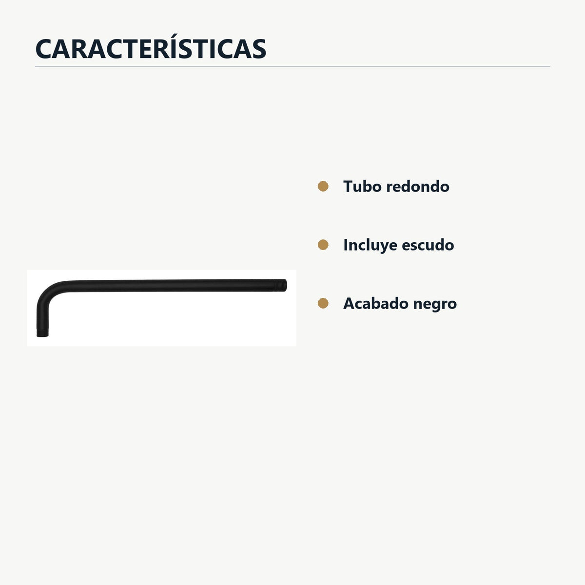 Características de tubo redondo negro para regadera de 40 cm