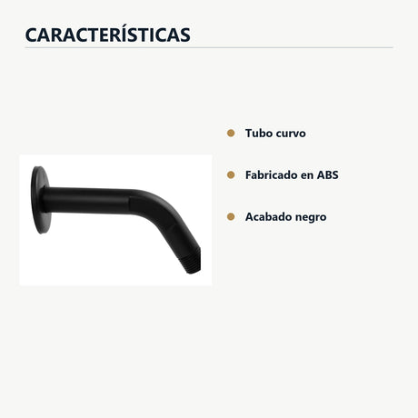 Tubo curvo para regadera en ABS negro con escudo