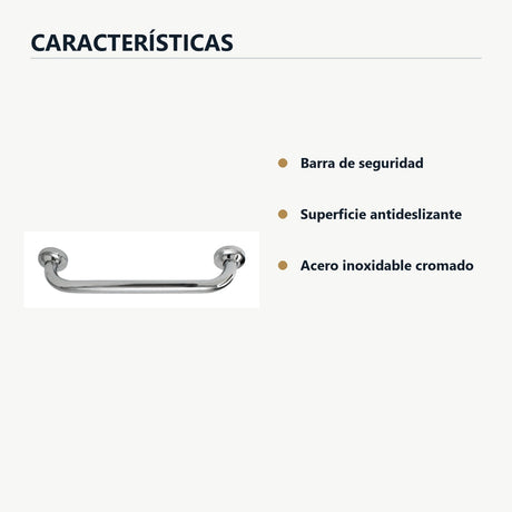 Barra de seguridad antideslizante de 35 cm en acero inoxidable cromado