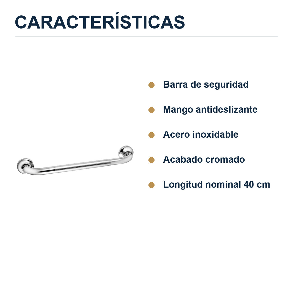 Barra de seguridad antideslizante cromada de 40 cm caracter�sticas principales del producto
