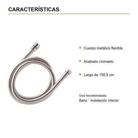 Manguera Flexible Metálica para Ducha de 1,5 m Cromada