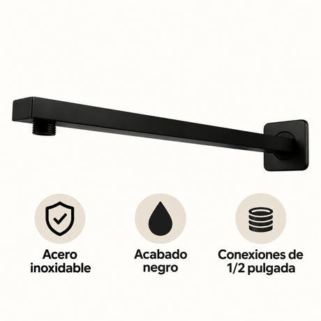 Tubo cuadrado para regadera de 40 cm en acero inoxidable negro