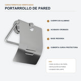 Características del portarrollos en aluminio cromado con cubierta frontal