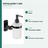 Información de instalación y uso de dispensador mural de jabón líquido