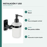 Información de instalación y uso de dispensador mural de jabón líquido