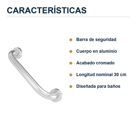 Barra de seguridad de 30 cm en aluminio cromado
