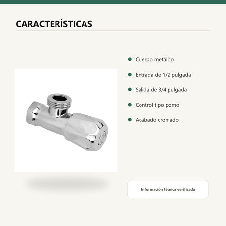 Registro de una salida cromado con conexión de 3/4
