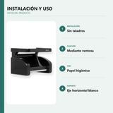 Información de instalación y uso de portarrollos de baño con ventosa