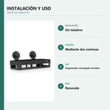 Información de instalación y uso de organizador rectangular de baño