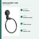 Información de instalación y uso de toallero de aro con ventosa