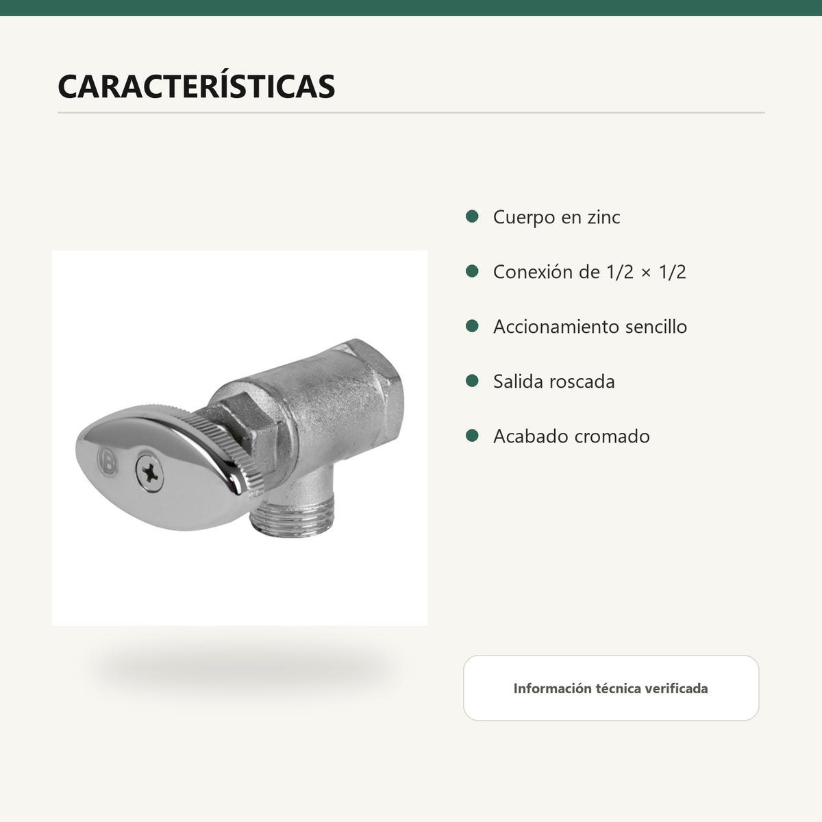 Registro sencillo cromado en zinc características verificadas